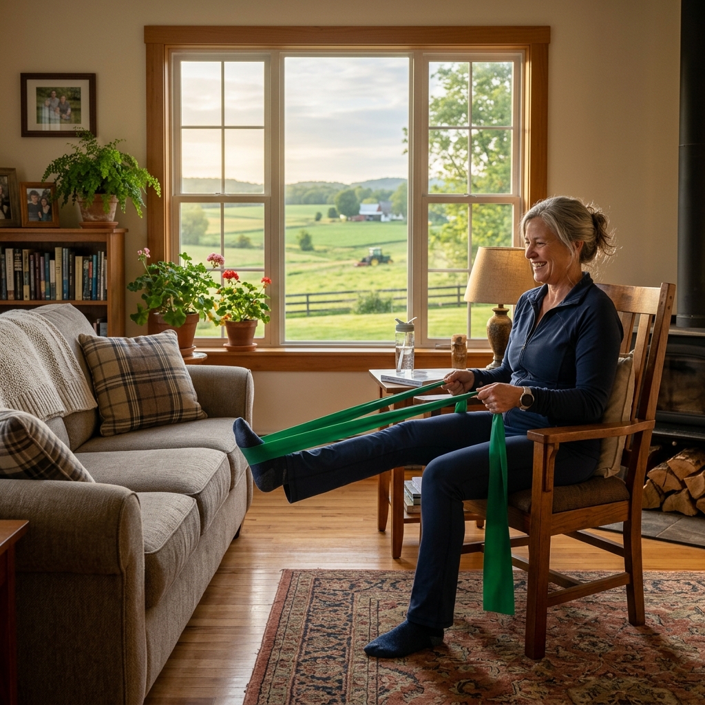 Rural patient doing PT exercises at home